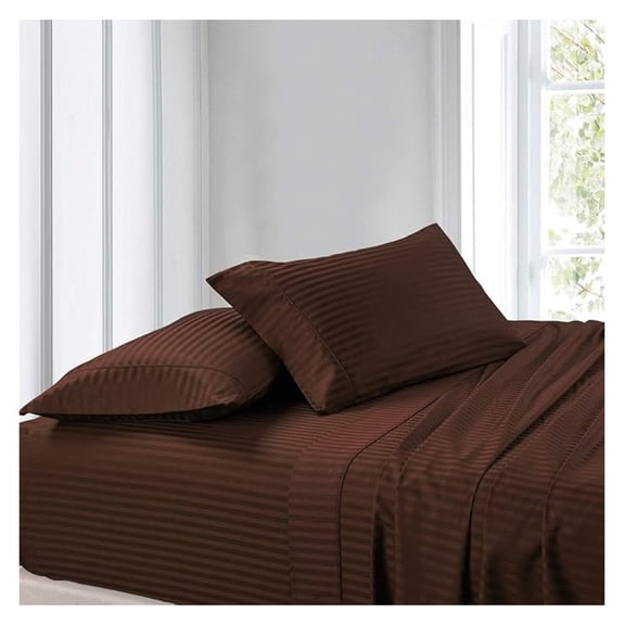 Queen Waterbed Size Sheets, Chocolate, 100% Cotton Sheets, Waterbed Sheets, Cool Cotton Sateen, Smooth Striped Pattern Weaved Bed Sheets