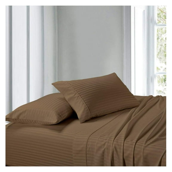 Queen Waterbed Size Sheets, Taupe, 100% Cotton Sheets, Waterbed Sheets, Cool Cotton Sateen, Smooth Striped Pattern Weaved Bed Sheets