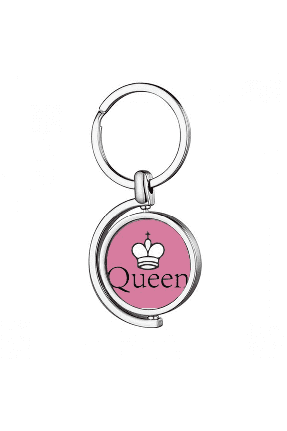 Queen White Word Chess Game Rotating Keychain Metal Keyring Holder