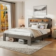 thumbnail image 1 of Queen Wood Bed Frame w/ Storage Headboard, USB & LED, Dark Gray, 86"x60", Bedroom Platform. No Box Spring Needed, Easy Assembly, Large Under-Bed Storage., 1 of 6