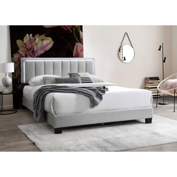 Queen Wool Bedframe - Platform with LED - Bedroom - Stylish Design