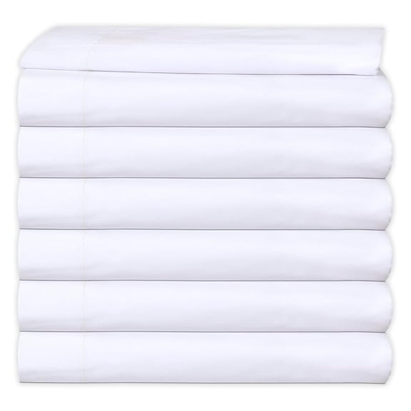 Queen XL Flat Sheet only Pack of 6 Bulk (90 x 115 Inches) White Polycotton T-200 Percale Weave - Top Bed Sheet for Home Bedding, Hospital, Massage Table Hotel, Easy Care, Soft Feel