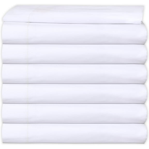 Queen XL Flat Sheet only Pack of 6 Bulk (90 x 115 Inches) White Polycotton T-200 Percale Weave - Top Bed Sheet for Home Bedding, Hospital, Massage Table Hotel, Easy Care, Soft Feel