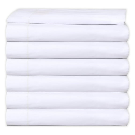 Queen XL Flat Sheet Pack of 6 Bulk (90 x 115 Inches) White Polycotton T-200 Percale Weave - Top Bed Sheet for Home Bedding, Hospital, Massage Table Hotel, Easy Care, Soft Feel