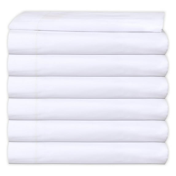 Queen XL Flat Sheet Pack of 6 Bulk (90 x 115 Inches) White Polycotton T-200 Percale Weave - Top Bed Sheet for Home Bedding, Hospital, Massage Table Hotel, Easy Care, Soft Feel
