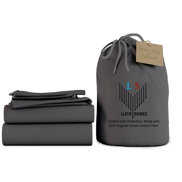 Queen XL Size Organic Cotton Sheet Set- 100% Organic 800-Thread-Count - 12" Deep Pockets 800TC Organic Sheets - Dark Grey