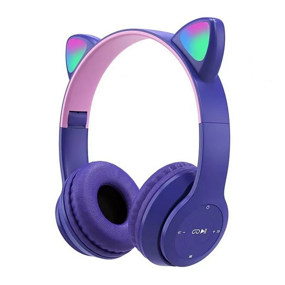 Queen.Y Over-Ear Cat Ear Wireless Headset with Microphone, Purple
