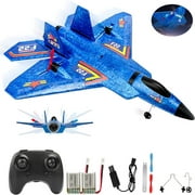 Queen.Y RC Plane, 2.4GHz 6 Axis Gyroscope Rc Airplanes, Remote Control Plane Glider Outdoor Flying Toys For Children Remote Control Airplane Jet Fighter Toy for Beginners Blue