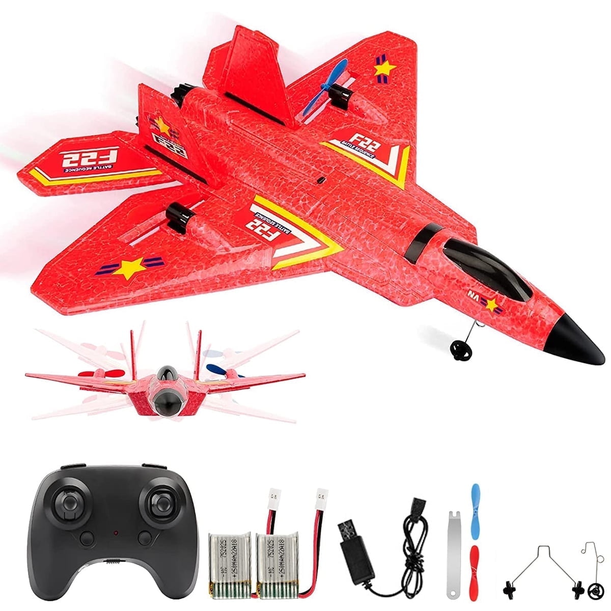 Queen.Y F 22 RC Plane 2.4Ghz 6 axis Gyro with Light Strip Beginner Friendly Red Walmart