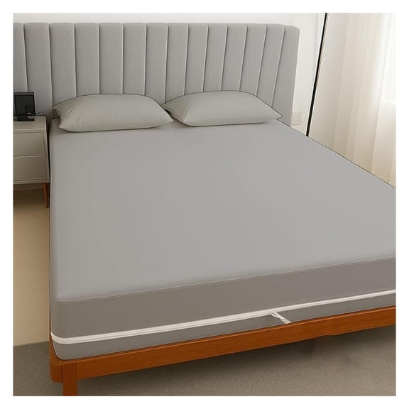 Queen Zipper Fitted Sheet - Microfiber 16 Inch Deep Pocket, Soft & Fade Resistant, 1PC Bottom Sheet - Light Grey