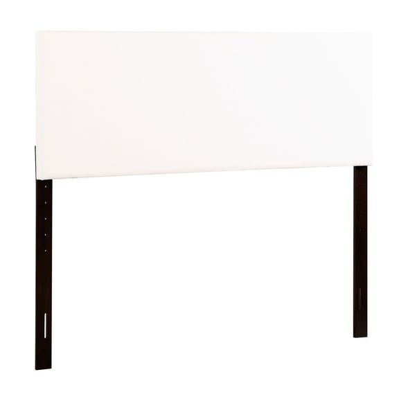 Queen bed with adjustable height panel headboard covered in easy - clean faux leather for decor harmony