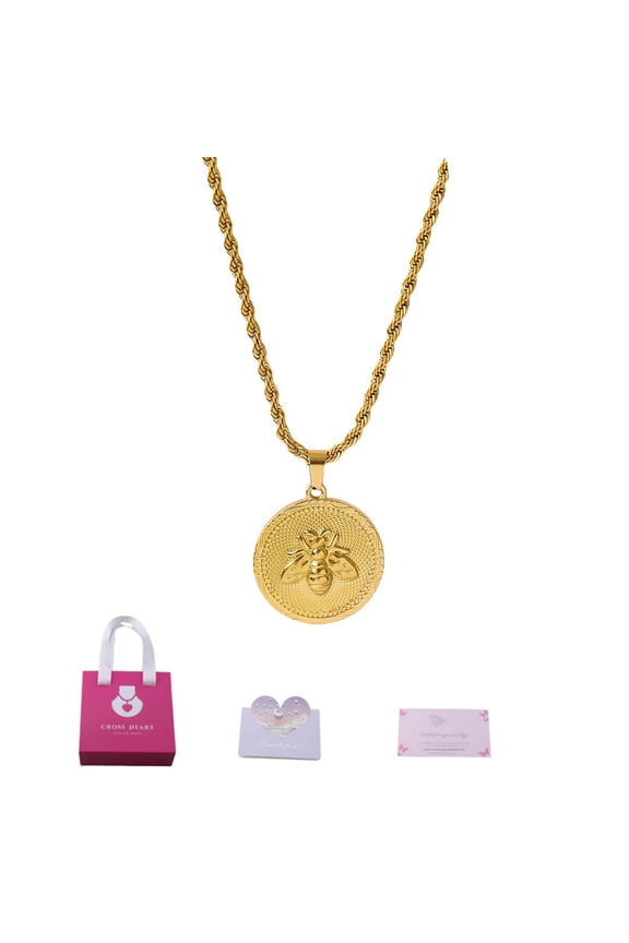 Queen bee pendent necklace with Twist Rope Chain,  bumblebee necklace, inspired jewelry, stainless steel chain for women, men for gift, waterproof necklace