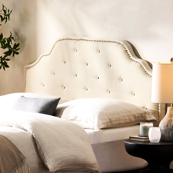 Queen&full Sized Headboard In Beige, With Intriguing Diamond Stitch And Character Enchanting Stitching Bedroom Appeal