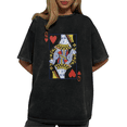 thumbnail image 1 of Queen of Hearts Card Washed Graphic Tees Unisex Black Red Print T shirt Retro Streetwear Casual Outfit Tops, 1 of 4