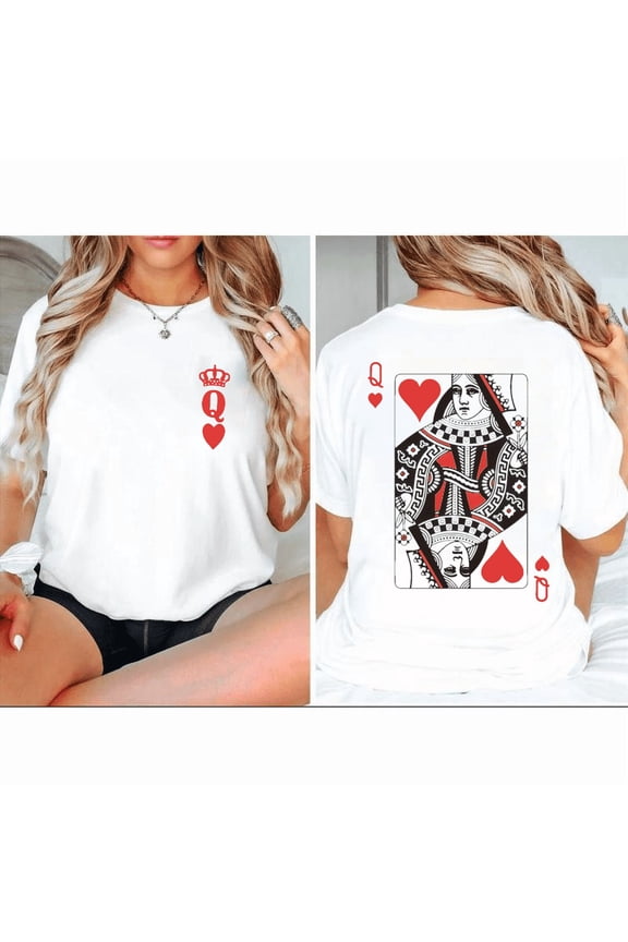 Queen Of Hearts Print Tshirt Playing Card Graphic Tees Shirts White S-5XL Valentine Tops