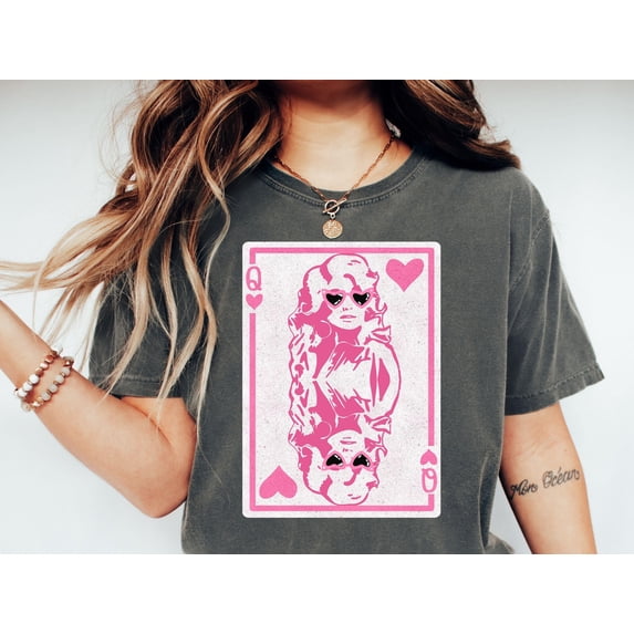 Queen of Hearts Valentine Shirt, Pink Dolly Design Tee Gildan T-Shirt Black S