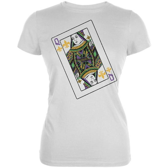 Queen of Mardi Gras Card Juniors Soft T Shirt White X-LG