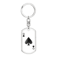 thumbnail image 1 of Queen of Spades Ace Gambler Plain Stainless Steel or 18k Gold Premium Swivel Dog Tag Keychain, 1 of 16