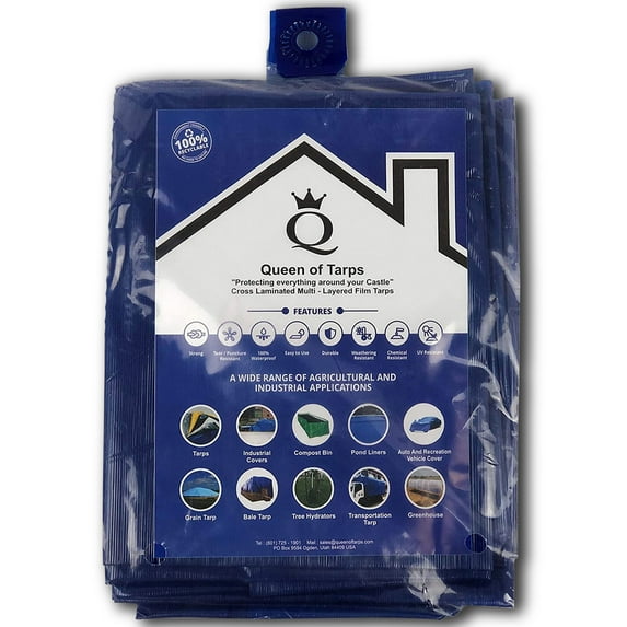 Queen of Tarps 20 x 25 Ft Lightweight All Purpose Plastic Tarp, Blue