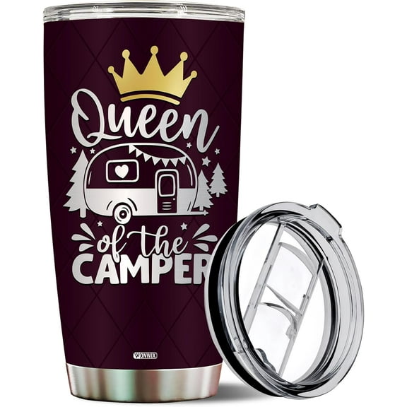 Queen of The Camper Tumbler Camping Gifts For Campers Women Mom Coffee Cup with Lid 20oz Stainless Thermos Travel Mug Water Bottle Wife Gift