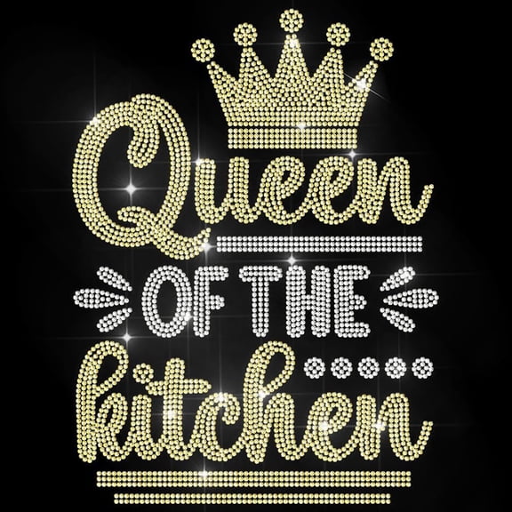 Queen of The Kitchen Rhinestone Iron on Decal Royal Hotfix Transfer Sticker Bling Lady Theme Heat Transfer Patch Clothing Repair Applique