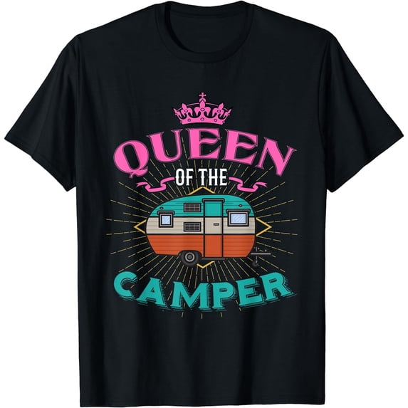 Queen of the Camper Women and Girls Camping T-Shirt Black 2X-Large
