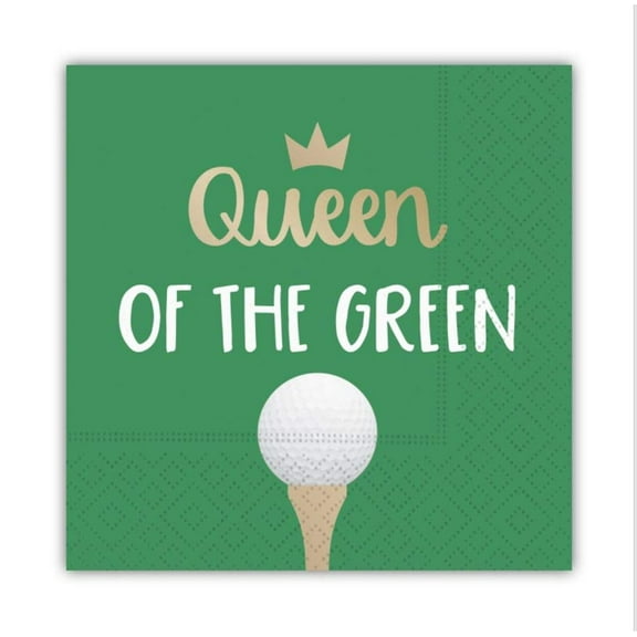 Queen of the Green Funny Cocktail Napkins, Golf Themed Beverage Napkins - 5x5 Inch, 16 Count