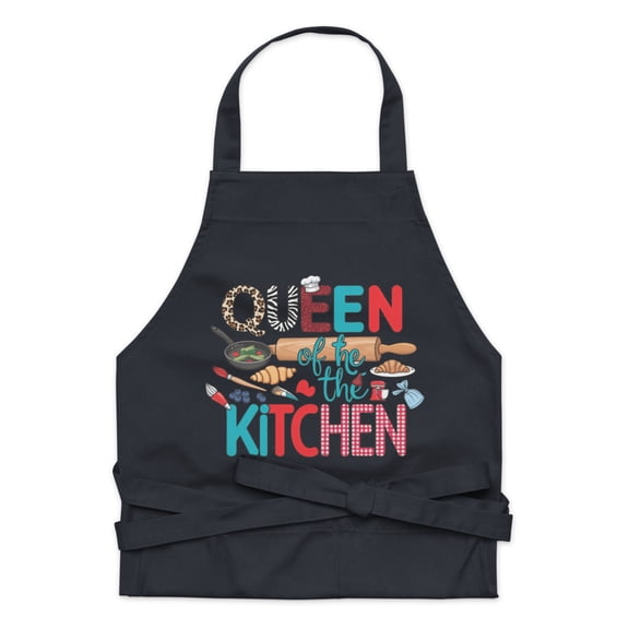 Queen of the Kitchen Apron – 100% Organic Cotton, Stylish Cooking Apron for Women, Bakers, and Chefs – Fun & Unique Gift (Navy)