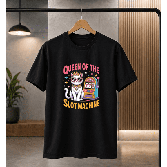 Queen of the Slot Machine Cat Funny Casino Gambling T-Shirt, for men & women, S-5XL
