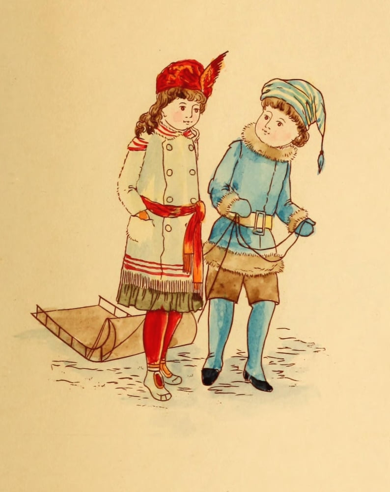 Queen of the Snow 1887 Children pulling Sleigh Canvas Art - Annie C McQueen (24 x 36)