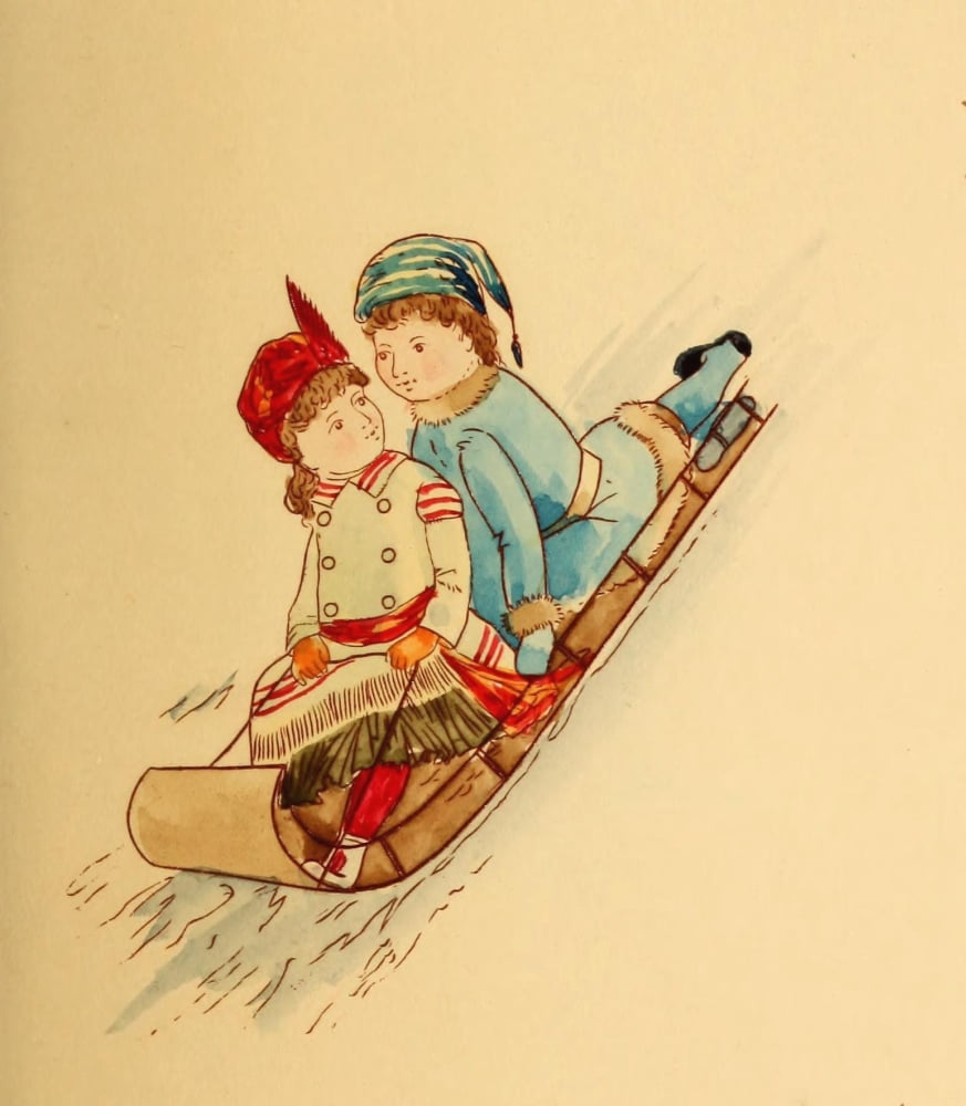 Queen of the Snow 1887 Speeding downhill in Sleigh Canvas Art - Annie C McQueen (24 x 36)