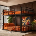 thumbnail image 1 of Queen over Queen Bunk Bed, Metal Frame, Ladders & Guardrails, Space-Saving, Teens Adults, Black, 1 of 10