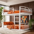 thumbnail image 1 of Queen over Queen Bunk Bed, Metal Frame, Ladders & Guardrails, Space-Saving, Teens Adults, White, 1 of 10