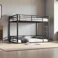 thumbnail image 1 of Queen over Queen Bunk Bed, Metal Frame Space Saving Bed for Teens/Adults, Noise Reduced Storage Bunkbed with No Box Spring Needed, Black, 1 of 11