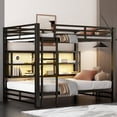 thumbnail image 1 of Queen over Queen Bunk Bed with Storage Cabinets & LED Lights**, Space-Saving Metal Frame for Teens/Adults, Noise-Reduced, No Box Spring Needed, Black, 1 of 7