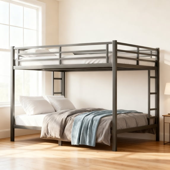 Queen over Queen Metal Bunk Bed Frame for Adults with Under-Bed Storage Space,Black