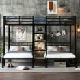 thumbnail image 1 of [Luckynote]Queen over Twin over Twin Metal Bunk Bed ,triple metal bunk bed with Storage shelves and storage stairs,black, 1 of 10