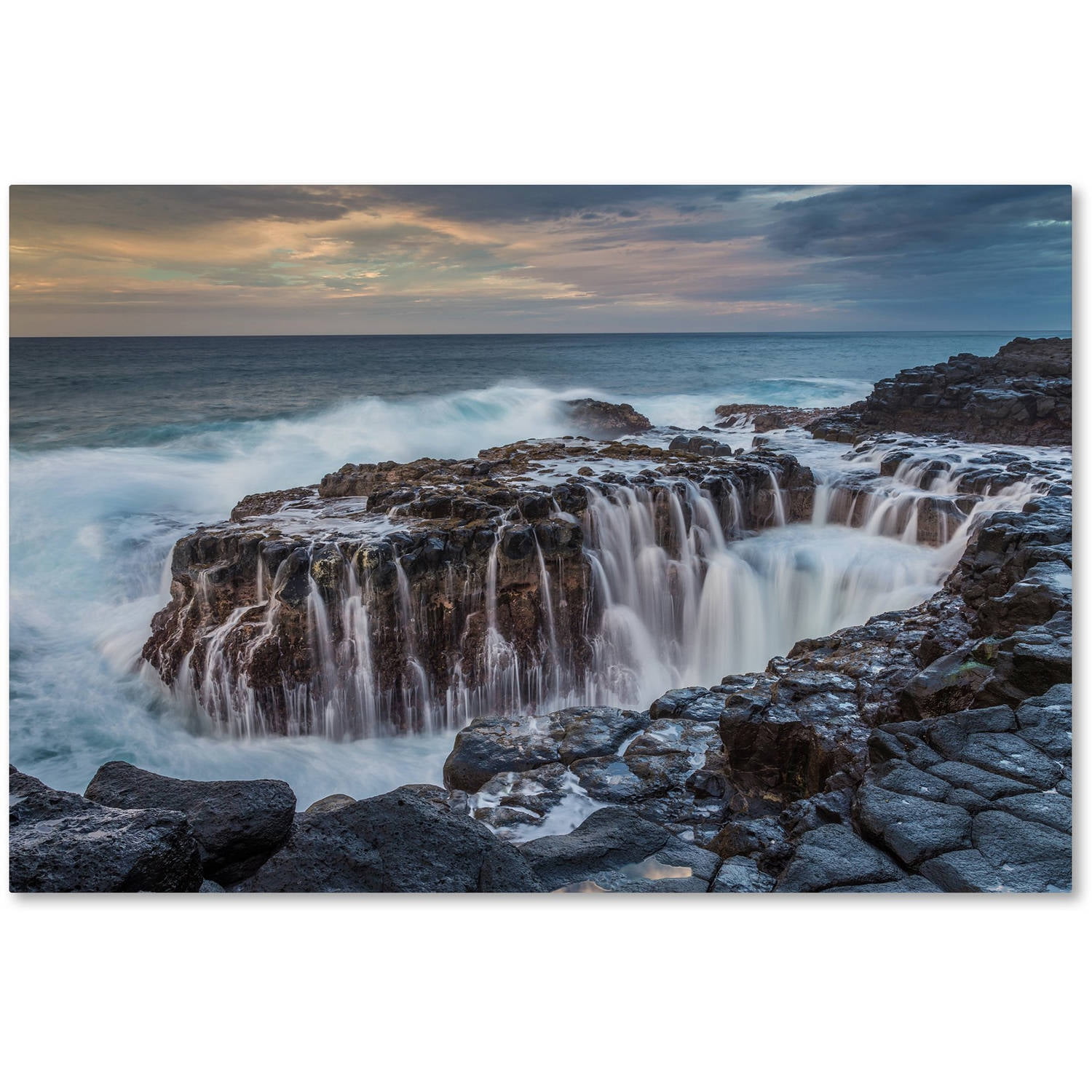 Queen's Bath Kauai Landscape Canvas Art in Misty White Waters