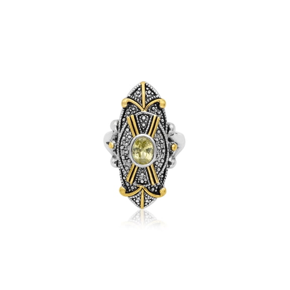 Vintage Art Deco Peridot Cubic Zirconia Statement Ring size 10 Jewelry Ring Gold Silver