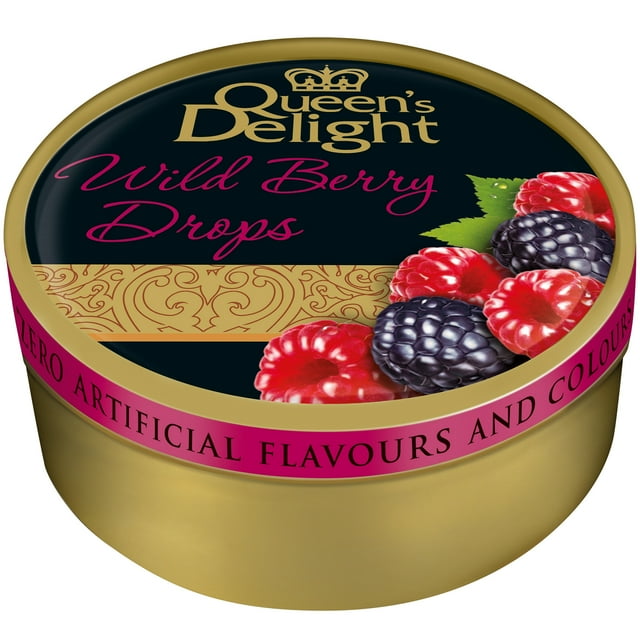Queen’s Delight Natural Ingredients and Real Fruit Juice Hard Candy Wild Berry Drops Tin, 5.3