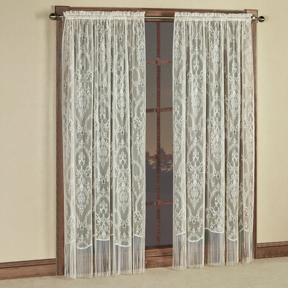 Queen's Lace Fringed Window Treatment, Classic Ivory, 2-84L Curtain Panels with Fringe