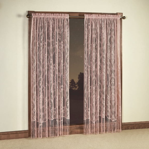 Queen's Lace Fringed Window Treatment, Victorian Rose, 2-95L Curtain Panels with Fringe