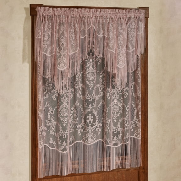 Queen's Lace Fringed Window Treatment, Victorian Rose, 2 Valances & 1-63L Curtain Panel