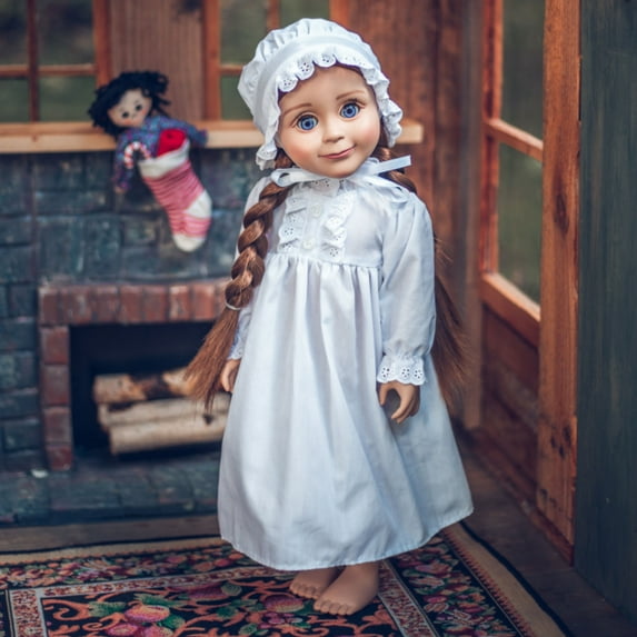 The Queen's Treasures 18 Inch Doll Clothes, Officially Licensed Little House on The Prairie Sleepwear Outfit. Full Length Nightgown and Nightcap, Compatible For Use With American Girl Dolls