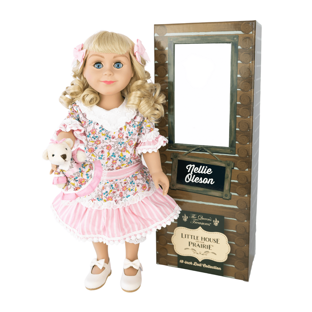 The Queen's Treasures 18 Inch Doll, Officially Licensed Little House on The Prairie Nellie Oleson 18 In Doll With Little Matching Bear in a Keepsake Box Compatible With American Girl
