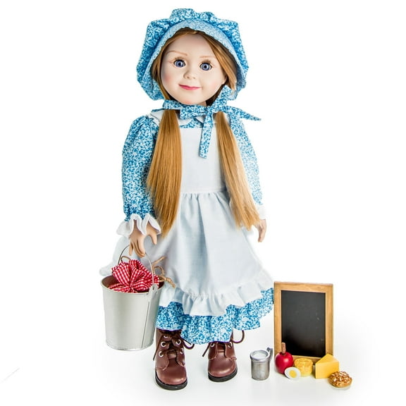 The Queen's Treasures Little House on the Prairie 18 Inch Doll Blue Outfit, Boots, Lunch Pail Set