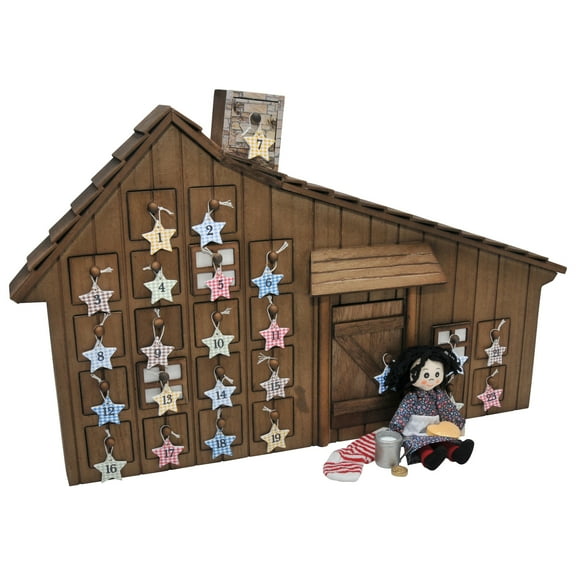 The Queen's Treasures Officially Licensed Little House on the Prairie Advent Calendar and 18 In Doll Christmas Accessories, Includes 24 Ornaments. Shaped like the Ingalls Home.