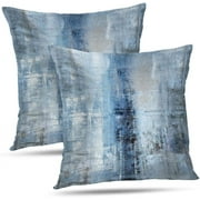Queen's designer Blue Grey Pillowcover 16 x 16 inch Set of 2 Decorative Pillows Case,2 Sides Printed Blue and Grey Abstract Art Throw Pillow Cover Decorative Home Decor
