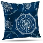 Queen's designer Compass Pillowcase 16" X 16" Starfish Compass Navy Blue Pillow Cover Double Sided Print Soft Cotton with Hidden Zipper Cushion Polyester Soft Throw Pillow Cover Sofa Office