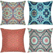 Queen's designer Decorative Pillows Case,4 Pillow Set,Ethnic Mandala Ornament Arabic Asian Batik Boho Throw Pillowcovers 20 x 20 inch,Cushion Decorative Home Decor Nice Gift Garden Sofa Bed Car